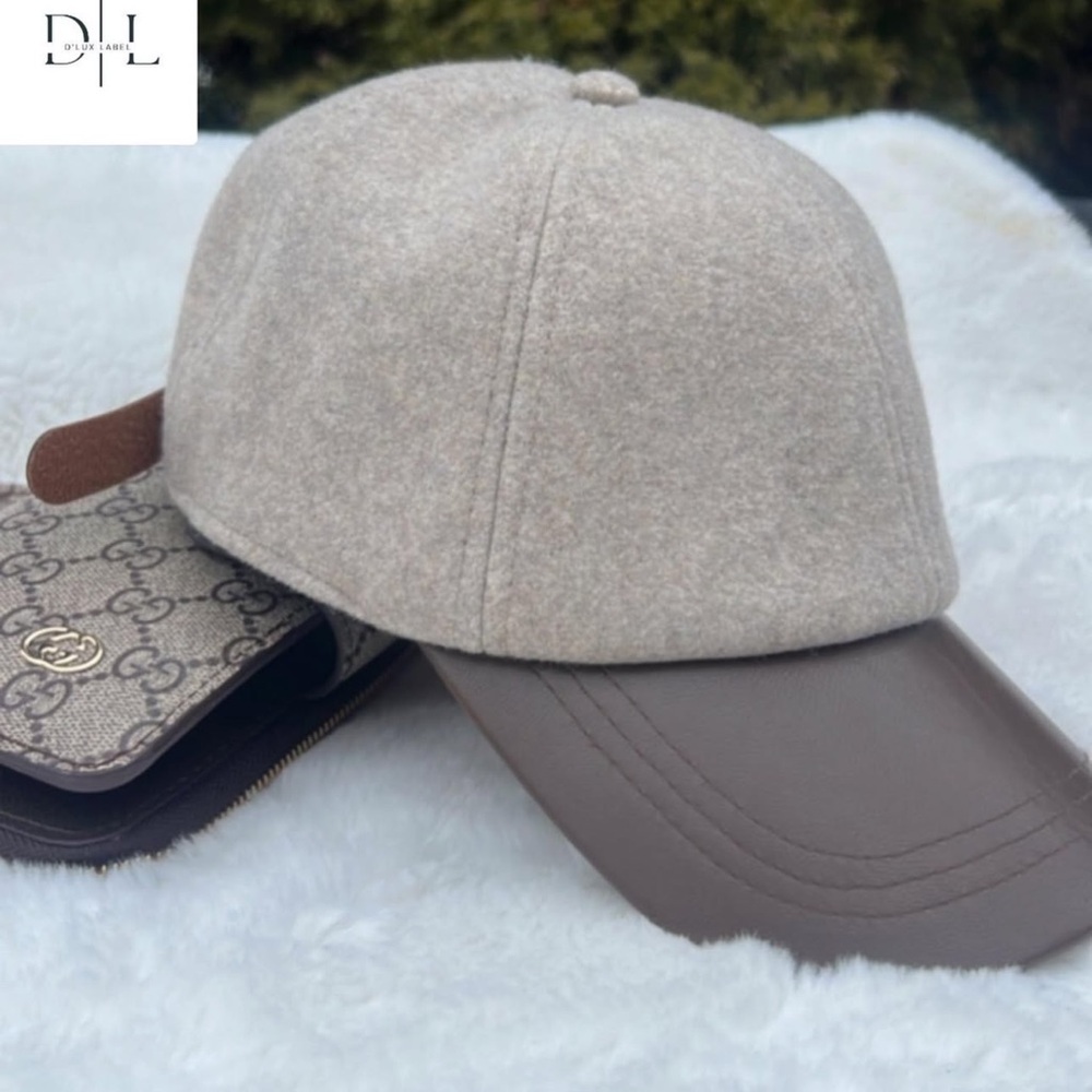 Beige Wool Cap with Brown Brim